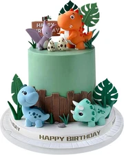 Zafena 17PCS Dinosaur Cake Topper, Dinosaur Eggs Leaves Grasses Cake Decorations