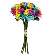 Artificial Flowers - 35cm Rainbow Roses - 7 Stem Bundle