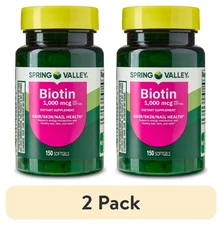 2 pack Spring Valley Biotin Dietary Supplement Softgels for Hair/Skin/Nails He