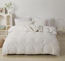 100 Washed Cotton Duvet Cover Set 3 Pieces, 1 Duvet Cover 90x90 Queen White