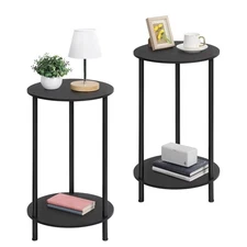 Small Round Side Table, 2 Tiers Farmhouse End Tables, Set of 2 Accent Tables ...