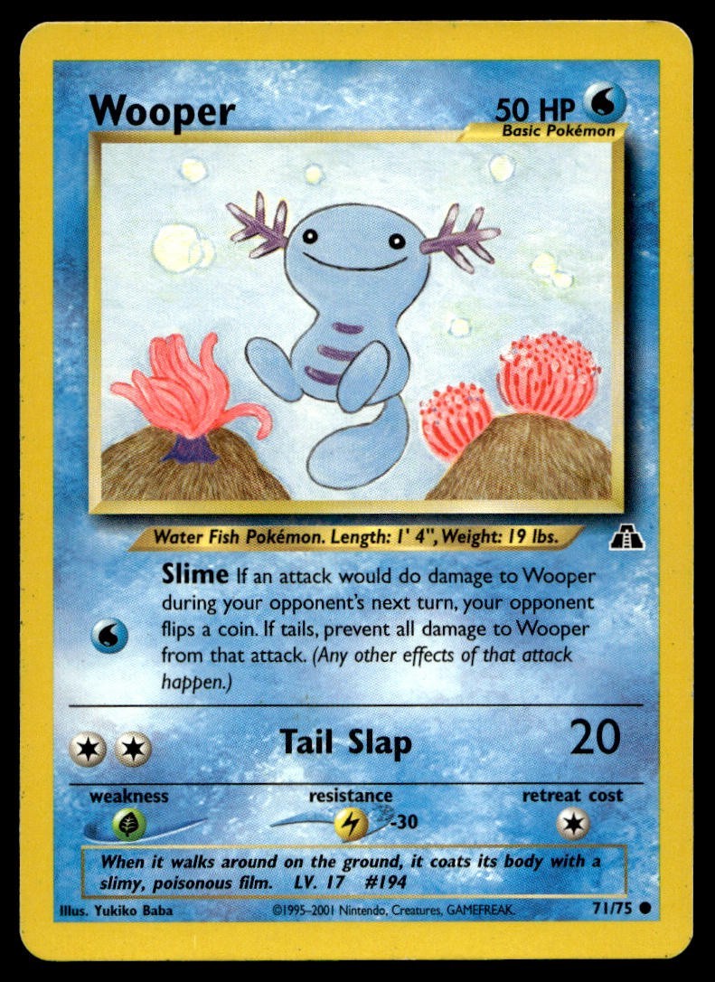 Wooper 71/75 Pokemon Card Neo Discovery Common 50 HP Lightly Played J38