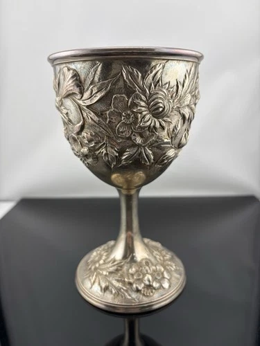 ONE x Antique S Kirk & Son Inc Sterling Silver Repousse Goblet 401 Floral Cup
