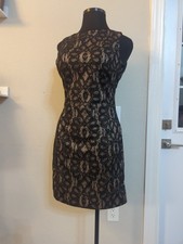 Perfect Little Black Dress Mod 60's Lace Overlay Sleeveless Sequin Formal Pencil
