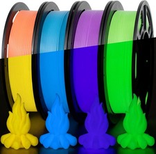 3D Printer Filament Bundle, Glow in the Dark Filament Orange, Green, Blue, and P