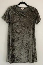 POL Velvet Mini Dress S Short Sleeve Pullover Olive Green Fairy Grunge Whimsy EC