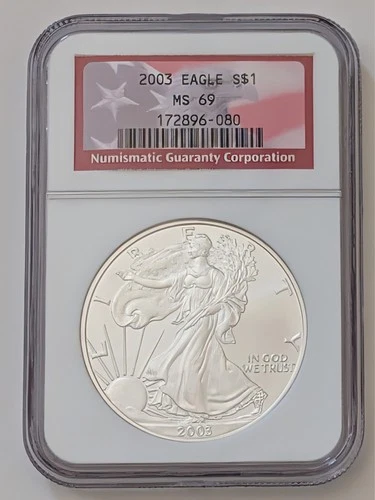 2003 AMERICAN EAGLE $1 NGC MS69 FLAG BANNER 1 OUNCE SILVER COIN SKU 172896-080