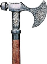 Viking Axe Handle Walking Cane Wooden Stick Silver Finish Handmade Decorative