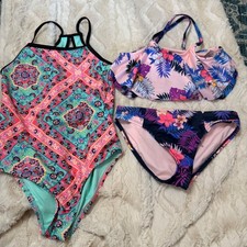 Wonder Nation Girls Swimsuit Lot Of 2 One Piece Bikini Tropical Print S 6 6X