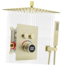 Digital Display Shower System Set 16 Inches Rain Fall Head Temperature Valve