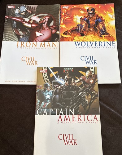3 Marvel Civil War Graphic Novels, Wolverine, Iron Man , Captain America