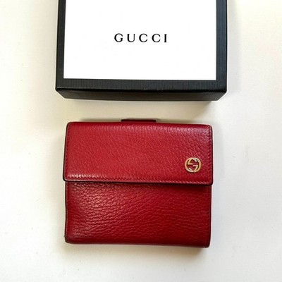 GUCCI Bifold Wallet Interlocking G Red Leather