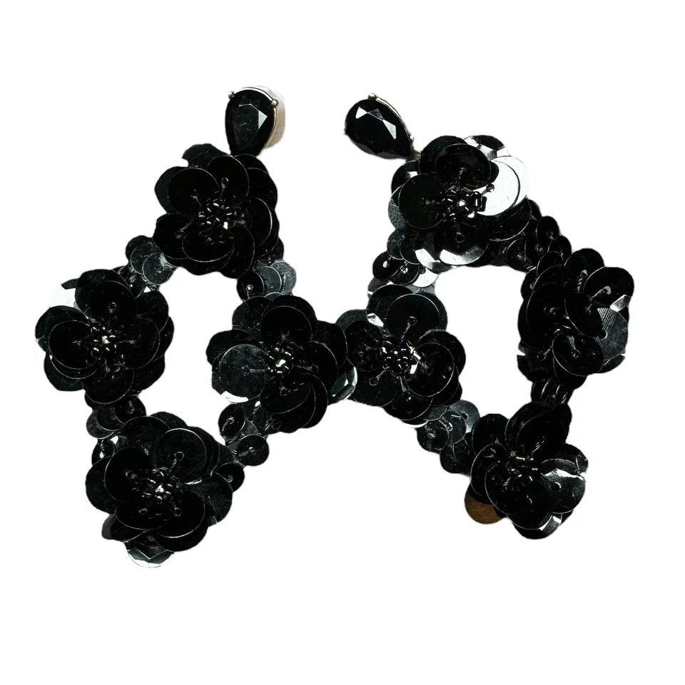 "Pendientes colgantes de diamantes grandes con lentejuelas negras retirados J Crew 3"" 2""" Foto 4 de 4