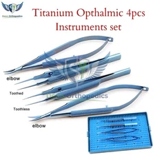 Titanium Ophthalmic instrument 4pcs set forcep needle holder scissor with Tray