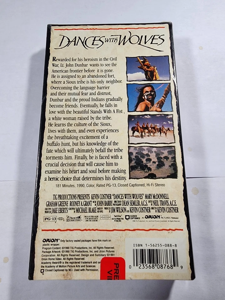 Dances with Wolves VHS 1990 NEW Sealed Orion-Factory Sealed V1 - Image 2 of 2