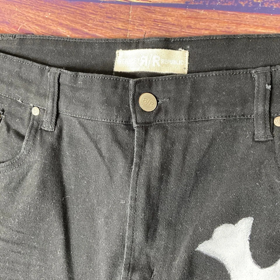 Refinery Republic Denim Design Jeans Men 40X32 Black Distressed Paint Splatter - Image 4 of 4