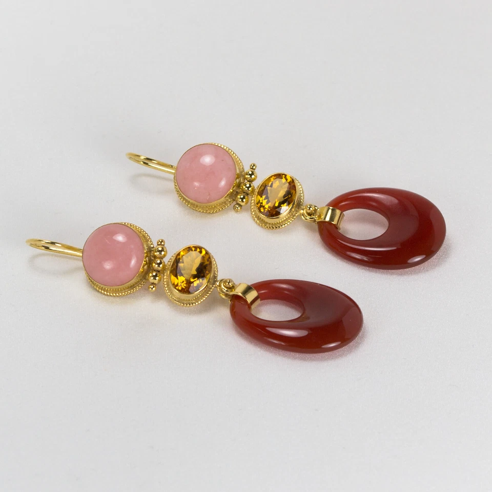 ORECCHINI IN ARGENTO 925 DORATO CON CITRINO OPALE ROSA E AGATA ROSSA AGHT 0661 - Immagine 2 di 4