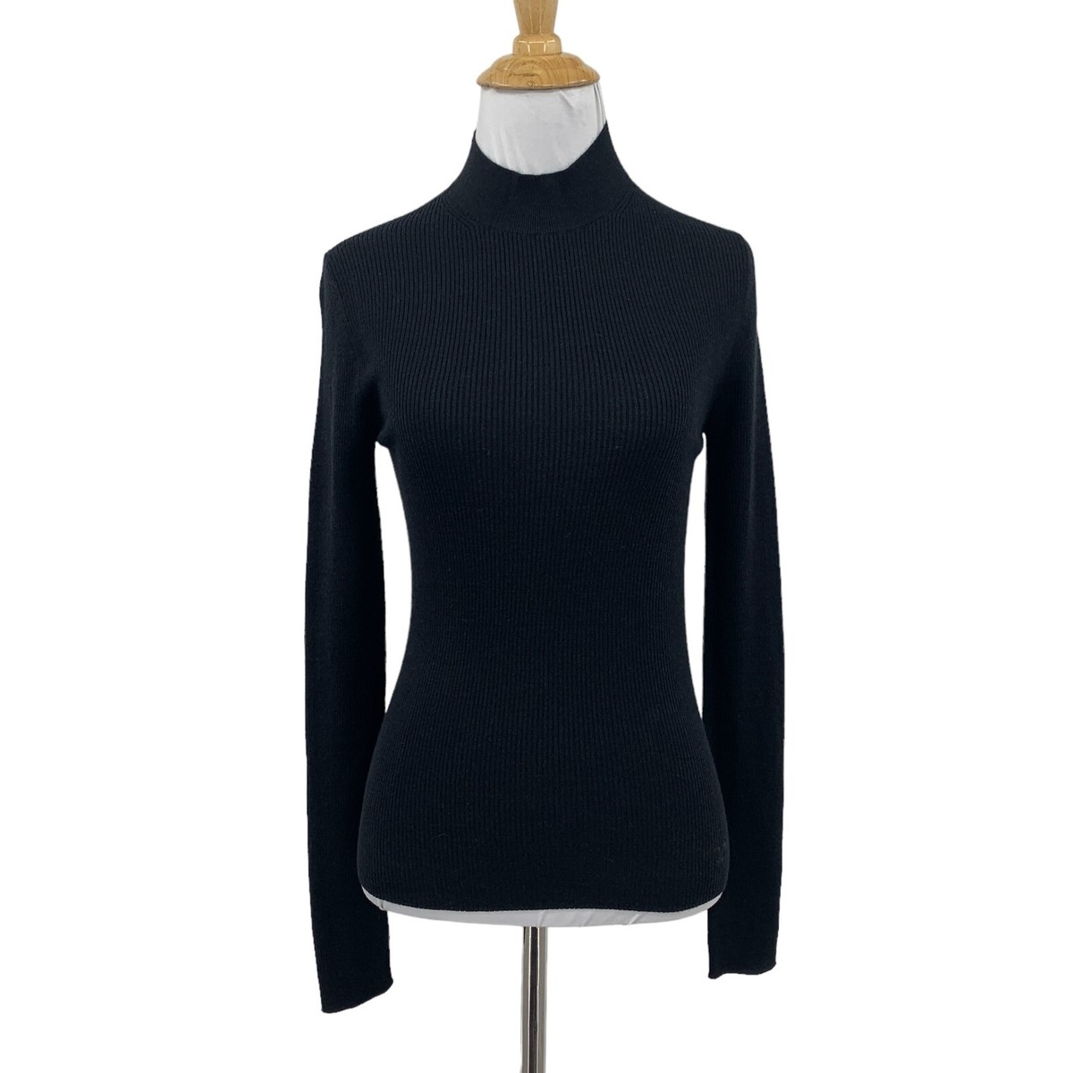 Tory Burch Sweater Womens S Black Silk Wool Blend Mock Neck Rib 