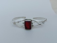 Garnet Stone 925 Sterling Silver Handmade Jewelry Boho Women's Cuff Bangle P 743