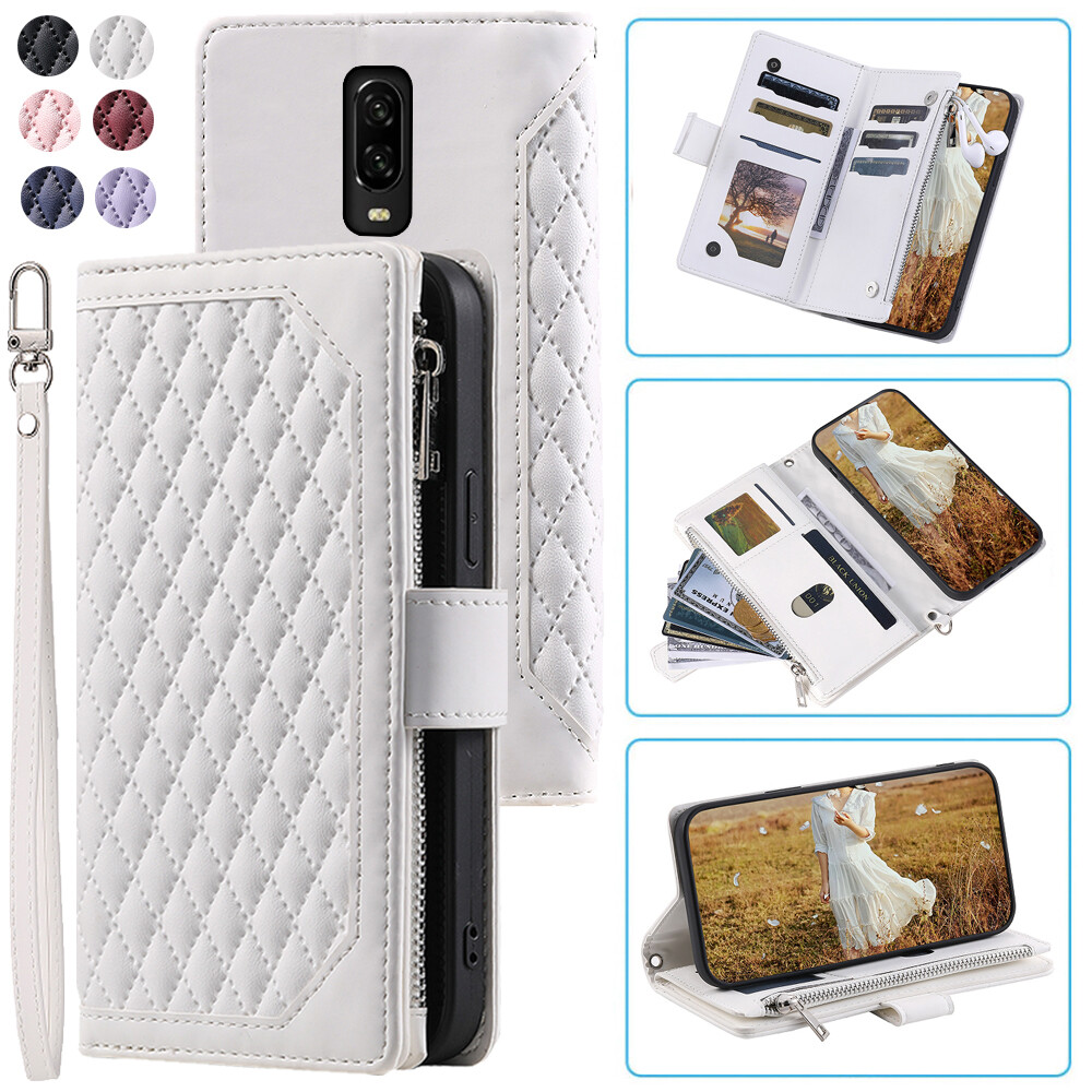 Luxury Rhombic Wallet Case,Leather Zipper Flip Card Phone Case For