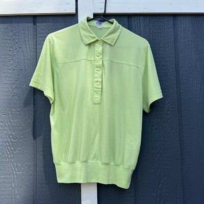 Vintage Pastel Green Polo Shirt Button up Short Sleeve Women Sz - Medium