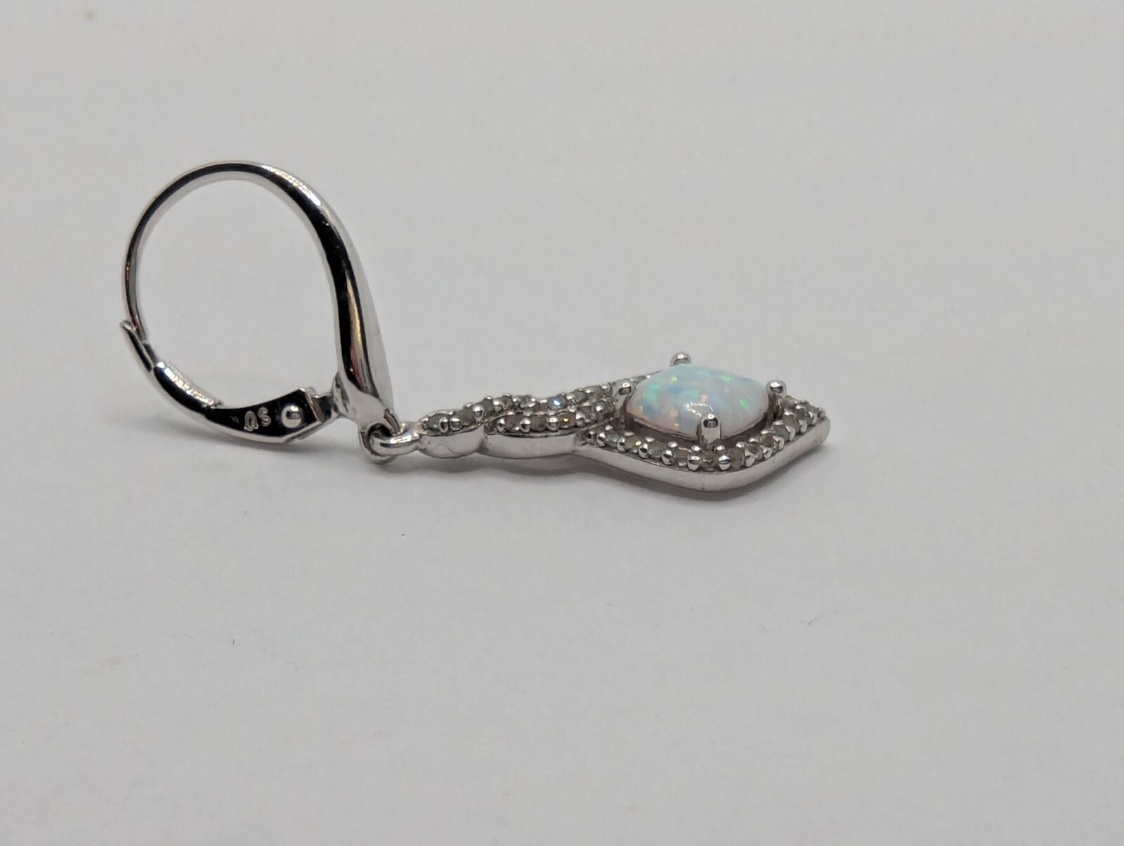 Zales Sterling Silver 925 lab-created Opal & White Sapphire  Dangle Earrings