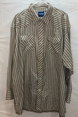 Wrangler Long Sleeve Pearl Snap 2x 56 chest Brown Stripe Western Shirt Cowboy