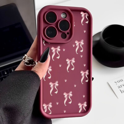 Pink Bow Tie For iPhone 16 Pro Max 15 14 13 12 11 XR 8ShockProof Soft Case Cover