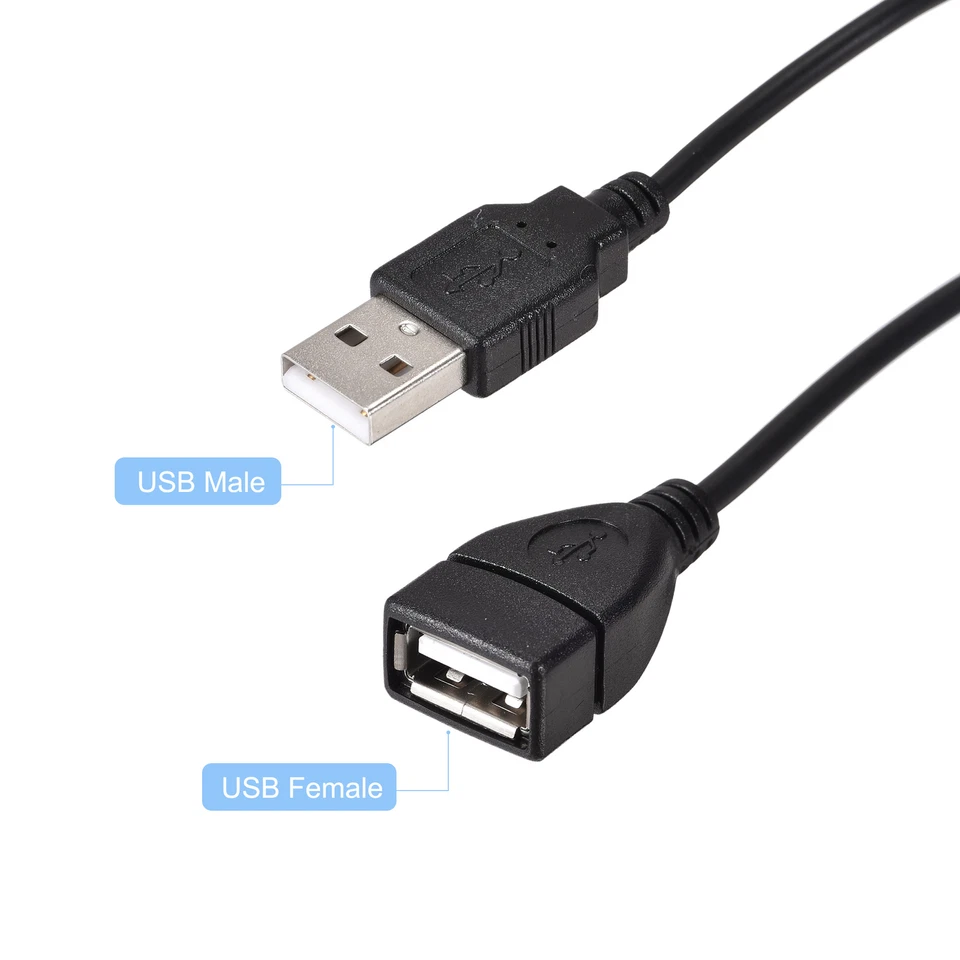2Pack USB Cable with ON/Off Switch USB Male to Female Extension Cord 200cm Black — 第 2/4 张图片