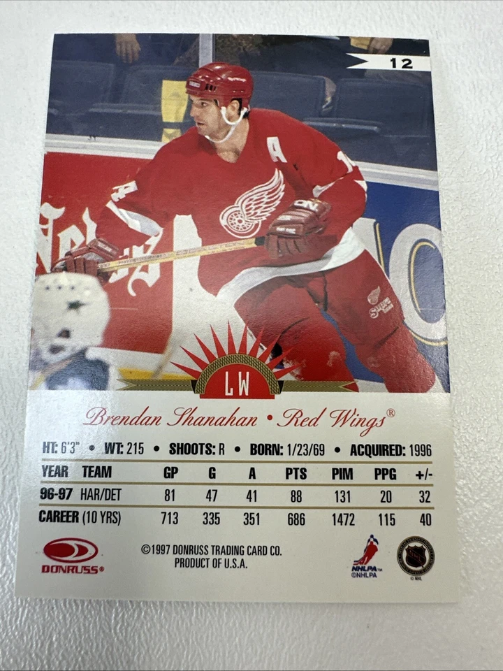 1997-98 Leaf International Universal Ice Brendan Shanahan #12 Red Wings Hockey - Image 4 of 4