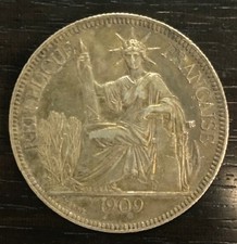 INDOCHINE - PIASTRE DE COMMERCE 1909 A PARIS - ARGENT