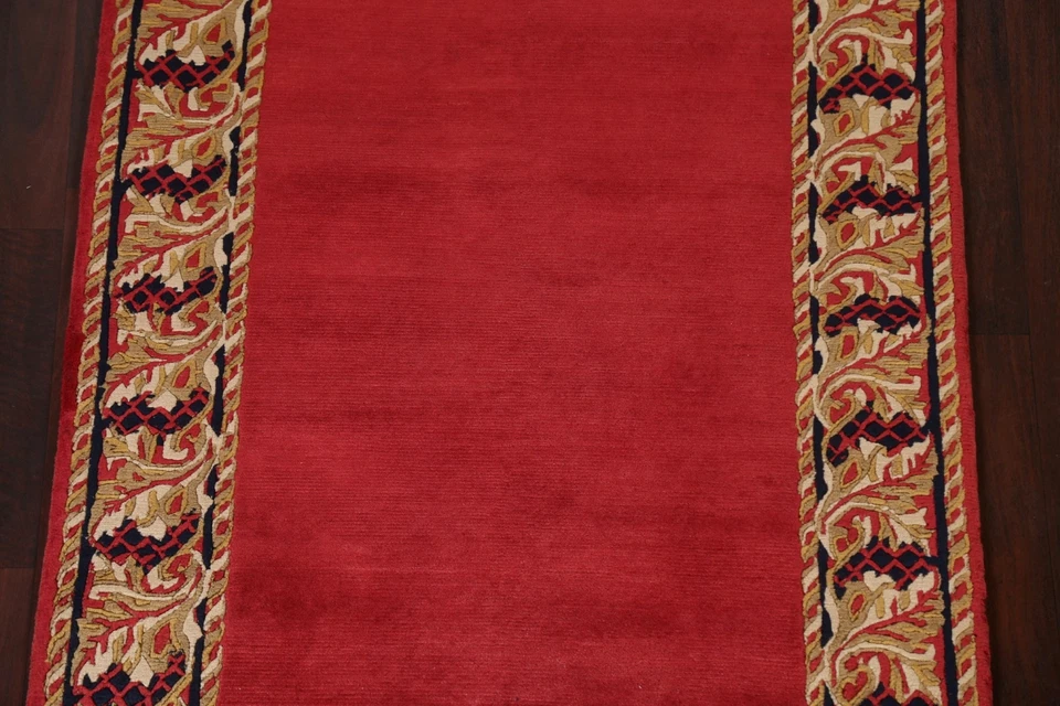RED Bordered Nepal Tibetan Oriental Area Rug Hand-knotted Kitchen Carpet 4'x5' - Image 3 of 4