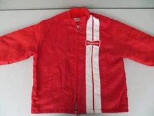 VTG 80s Red Swingster Budweiser Beer Striped Nylon Lined Coat Jacket USA