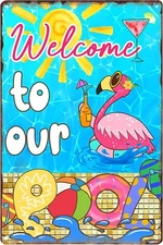Welcome to Our Pool Tin Sign, Swimming Pool Metal Tin Sign, Decor Pool Gifts for