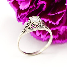 Sterling Silver 925 White Gemstone Solitaire Decorative Ring Size 7