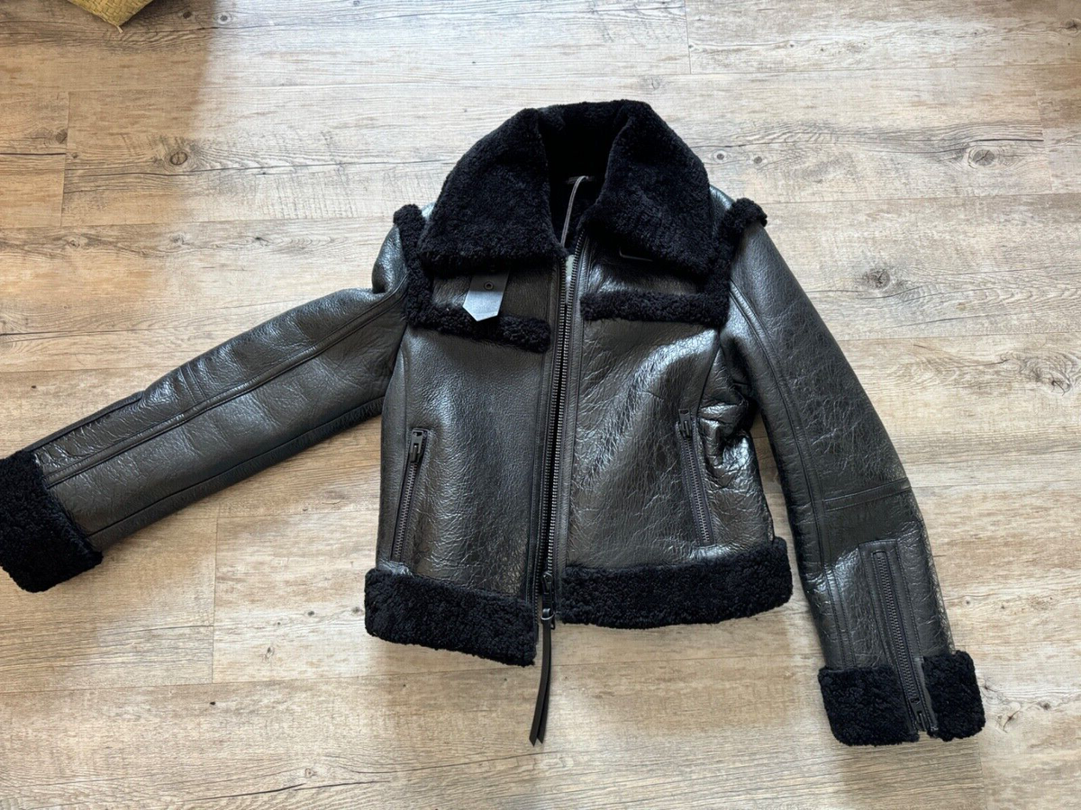 AllSaints Kitt Shearling Merino Leather Jacket Size Extra Small