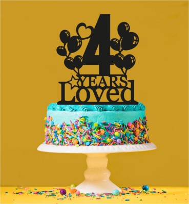 4th Birthday Loved Acrylic Cake Topper - 4 Years Old - Fourth