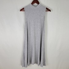 Ambiance Womens Shirt Dress Small Ribbed Long Heather Grey Sleeveless Crew Neck