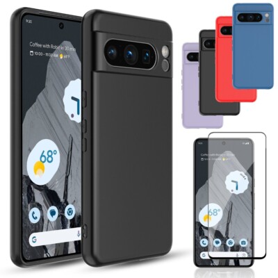 Für Google Pixel 8 Hülle, Slim Flüssig Silikon Gel Handyhülle + Hartglas