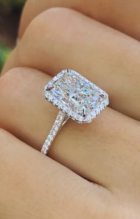 CT Radiant Cut Moissanite Halo Engagement Ring Solid 14K
