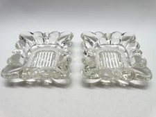 2 Vintage MCM Retro Glass Ashtrays Clear Rectangle Pillow Look Around Edges EUC