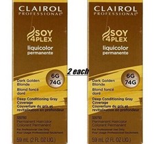 2x Clairol Professional Soy 4Plex Liquicolor 6G/74G Dark Golden Blonde, 2 oz