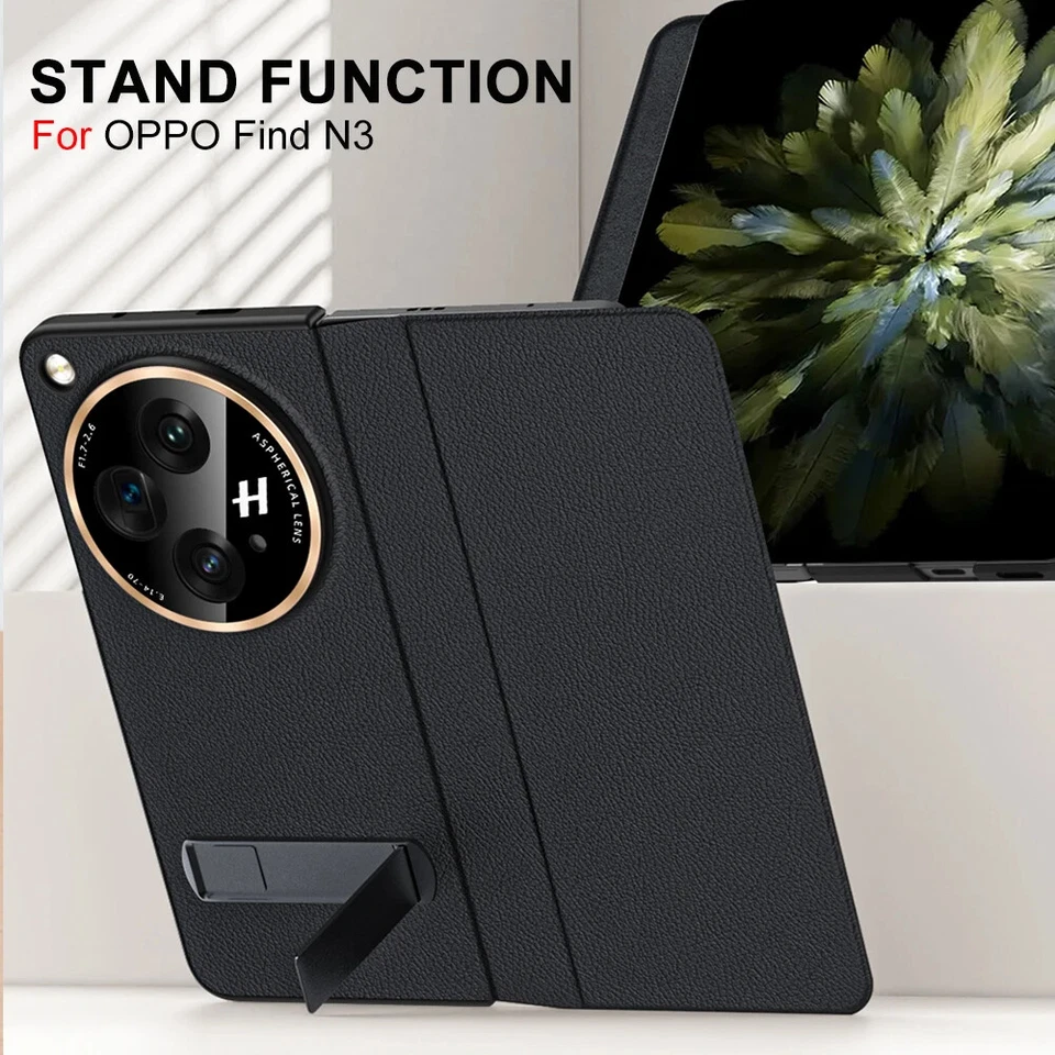 Genuine Leather Magnetic Flip Case For OnePlus OPEN Find N3 Bracket Holder Cover - Image 2 of 4