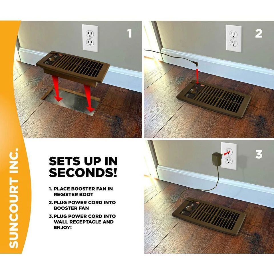 Ventilador de refuerzo Suncourt Smart Register ajuste al ras marrón bajo voltaje 5 velocidades de ventilador Foto 4 de 4