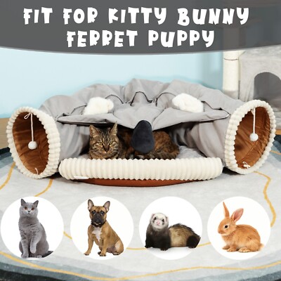 COZIWOW 2-in-1 Collapsible Cat Tunnel Bed – Washable, Foldable, With Removable Mat