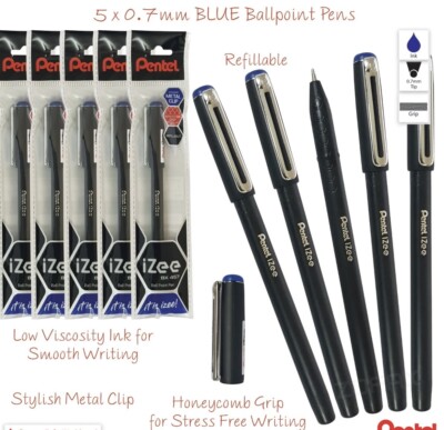 PENTEL iZee BX457 5 x 0,7 mm Fein BLAU Kugelschreiber Wabengriff Biro Stick