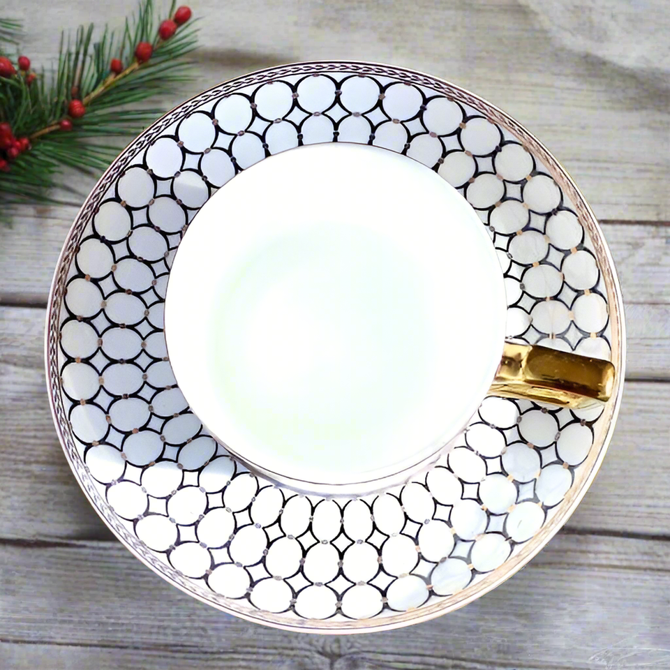 Christmas Elegant Bone China Geometric White Tea Cup ,Saucer Luxury