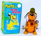 EX! DISNEY 1950s PLUTO THE DRUM MAJOR 2-TONE VS WINDUP TOY+HORN SOUND+RE-PRO.BOX