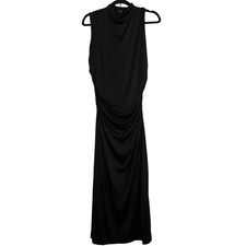 Express Black Mock Neck Maxi Dress Ruched Side Sleeveless 90s Minimalist NWT L