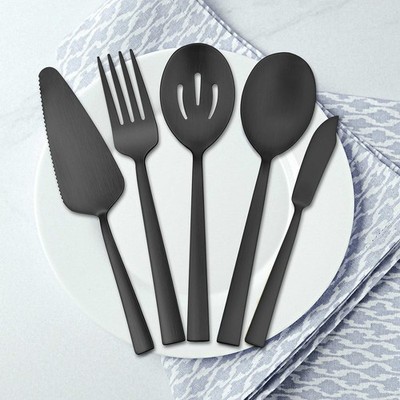 5 Piece Matte Black Stainless Steel Serving Utensils Set Metal Square Hostess